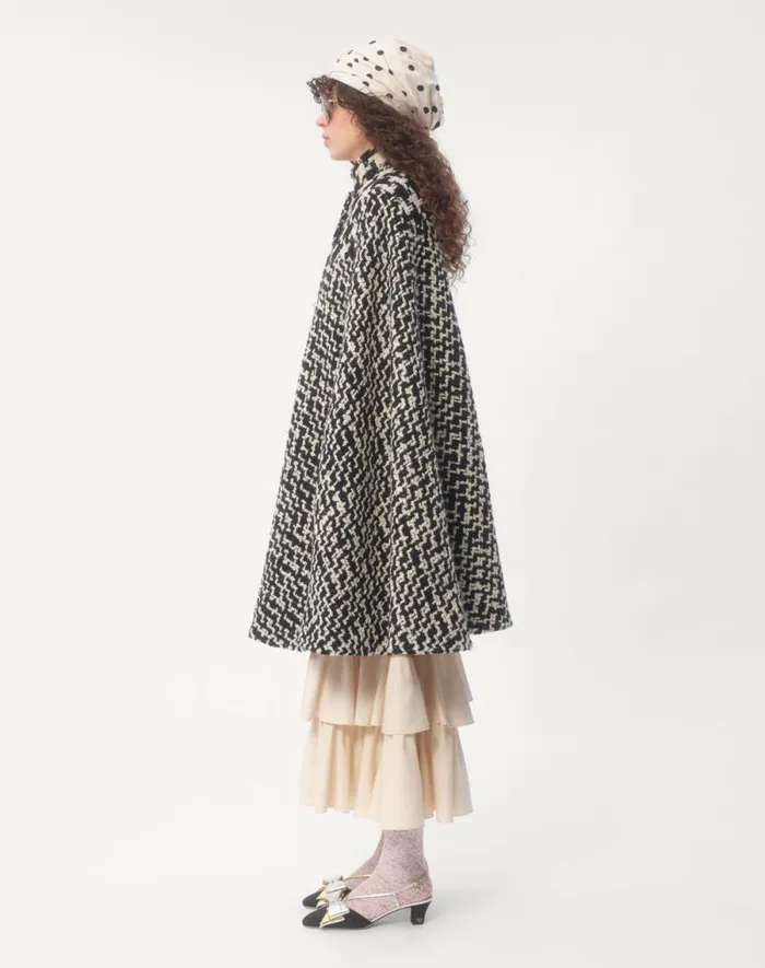 Valentino Coats And Outerwear Woman Geometric Tweed Cape For Woman In Ivoryblack Ivoryblack