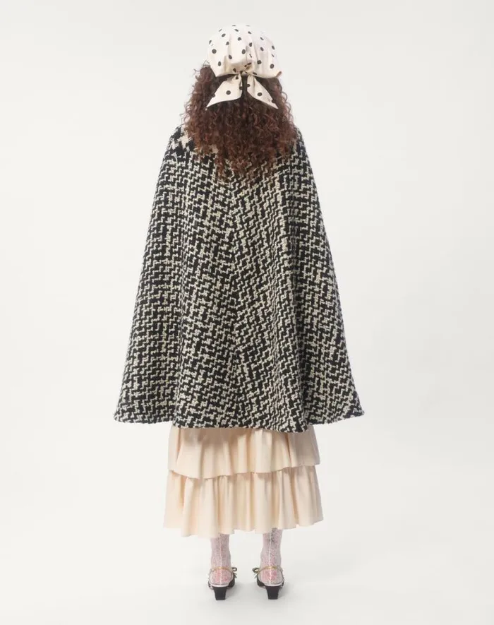 Valentino Coats And Outerwear Woman Geometric Tweed Cape For Woman In Ivoryblack Ivoryblack