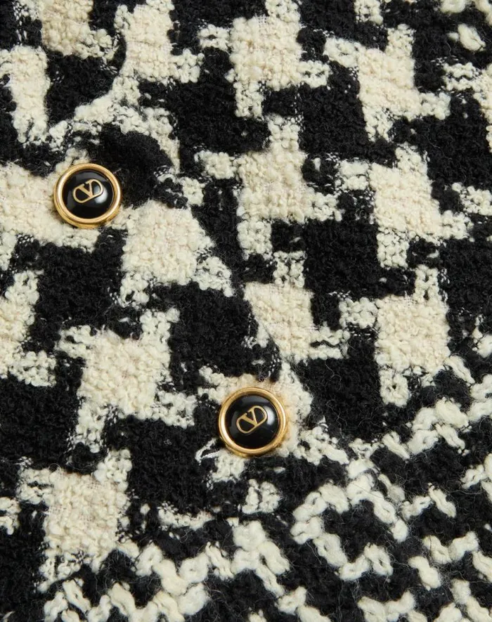 Valentino Coats And Outerwear Woman Geometric Tweed Cape For Woman In Ivoryblack Ivoryblack
