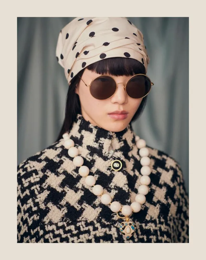 Valentino Coats And Outerwear Woman Geometric Tweed Cape For Woman In Ivoryblack Ivoryblack