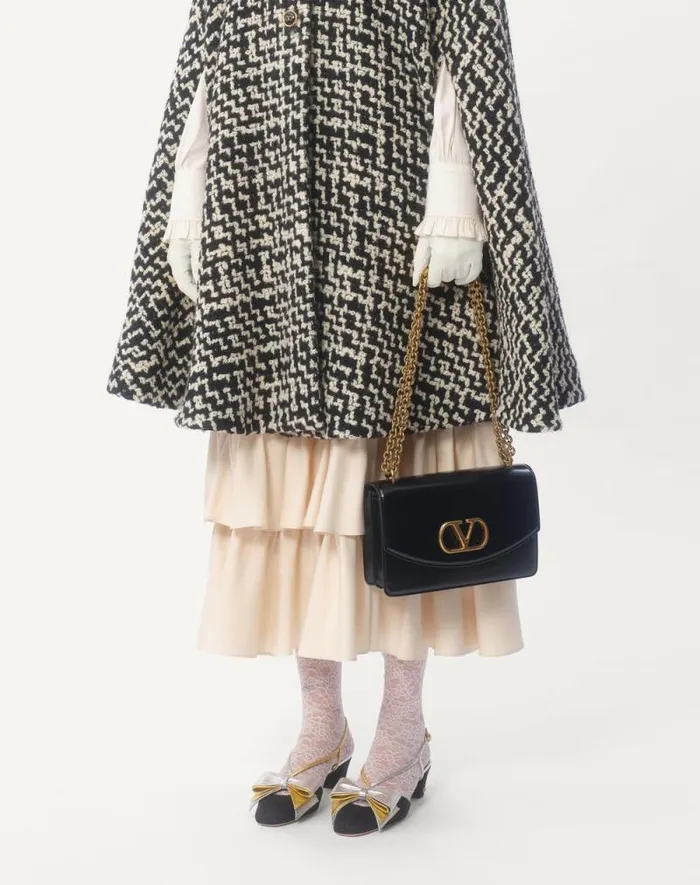 Valentino Coats And Outerwear Woman Geometric Tweed Cape For Woman In Ivoryblack Ivoryblack
