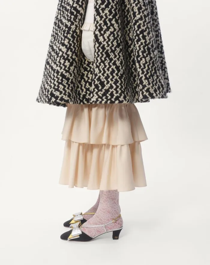 Valentino Coats And Outerwear Woman Geometric Tweed Cape For Woman In Ivoryblack Ivoryblack