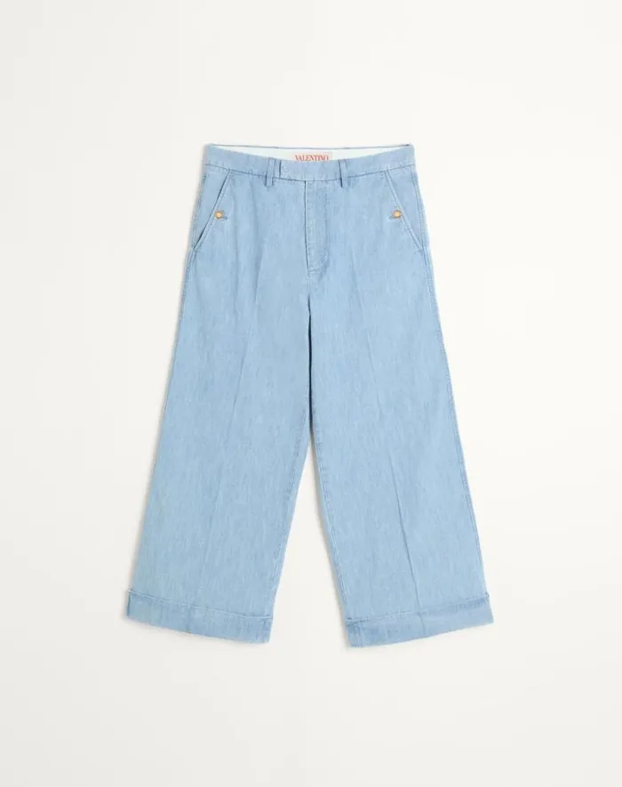 Valentino Denim Man Cuffed Denim Pants For Man In Denim Denim