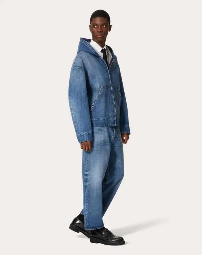 Valentino Denim Man Denim Jacket With Hood For Man In Denim Denim Valentino Denim Man Denim Jacket With Hood For Man In Denim Denim