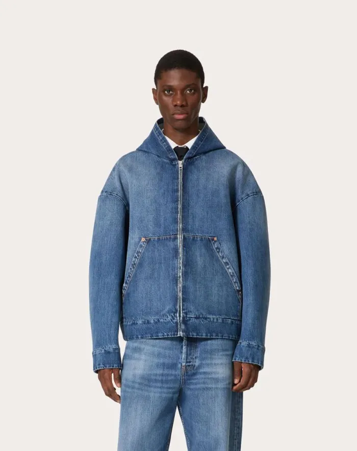 Valentino Denim Man Denim Jacket With Hood For Man In Denim Denim Valentino Denim Man Denim Jacket With Hood For Man In Denim Denim