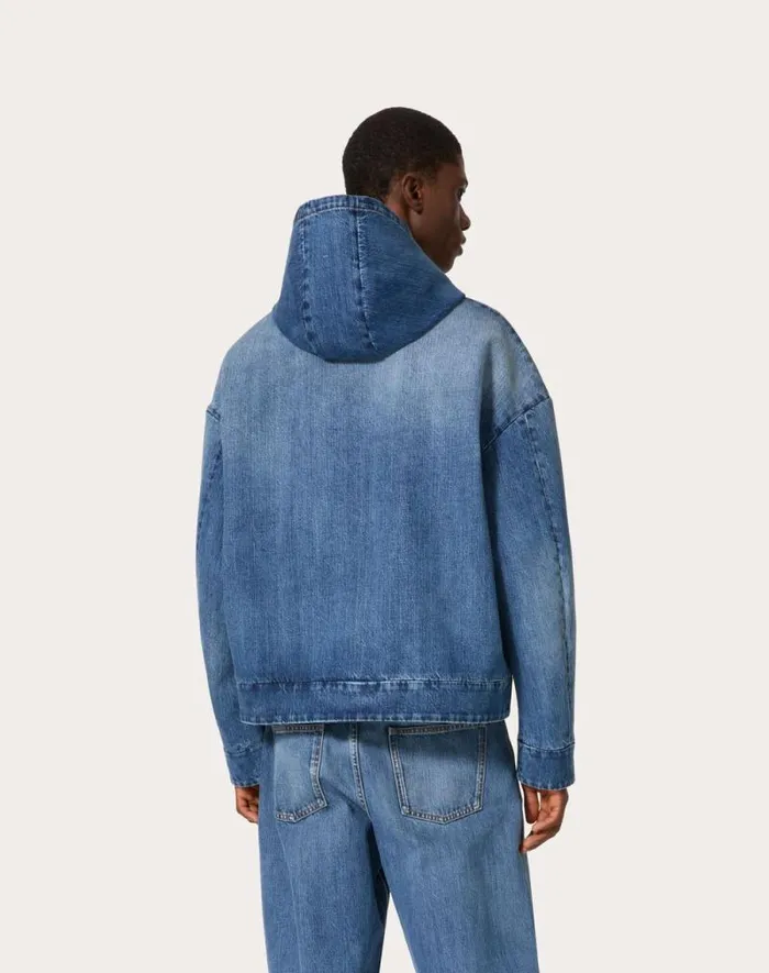 Valentino Denim Man Denim Jacket With Hood For Man In Denim Denim Valentino Denim Man Denim Jacket With Hood For Man In Denim Denim
