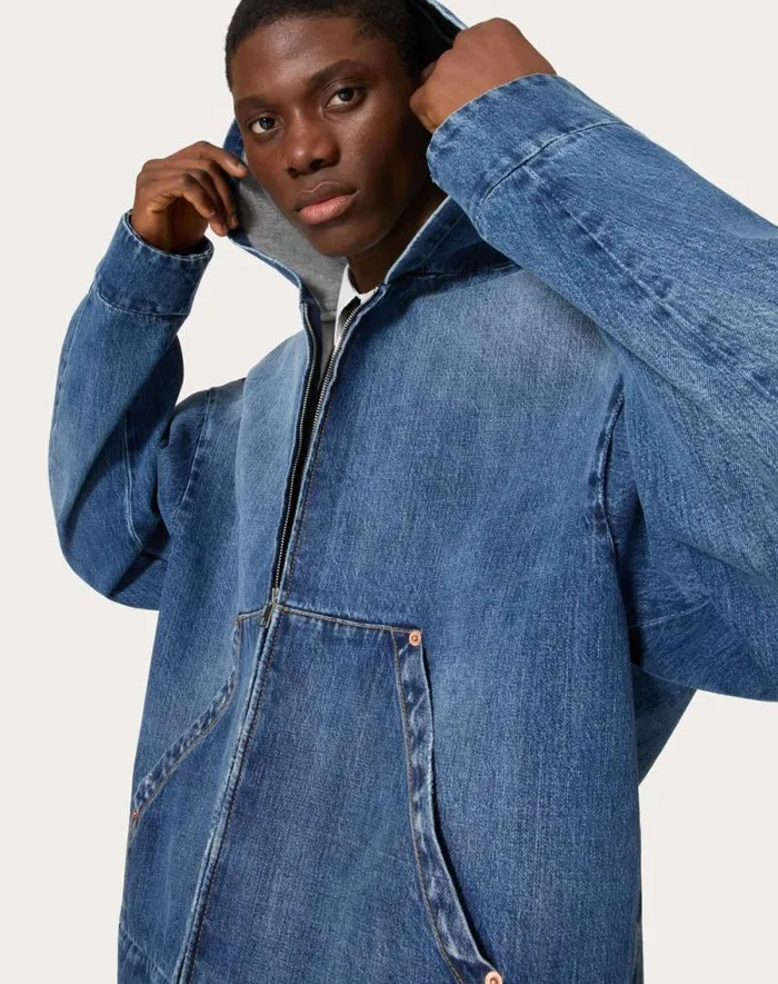 Valentino Denim Man Denim Jacket With Hood For Man In Denim Denim Valentino Denim Man Denim Jacket With Hood For Man In Denim Denim
