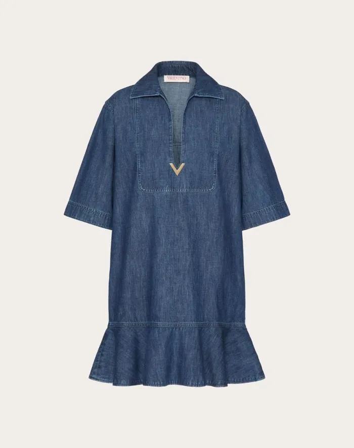 Valentino Denim Woman Chambray Denim Short Dress For Woman In Denim Denim