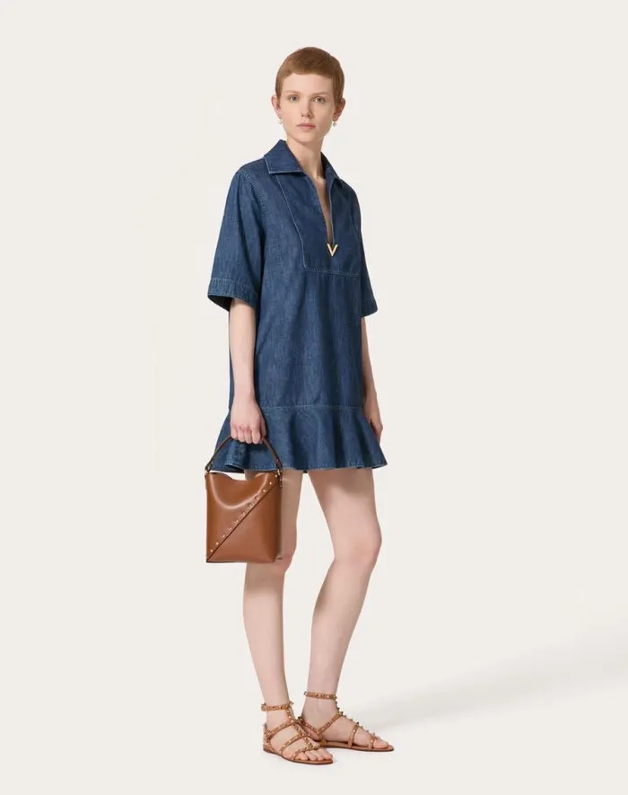Valentino Denim Woman Chambray Denim Short Dress For Woman In Denim Denim Valentino Denim Woman Chambray Denim Short Dress For Woman In Denim Denim