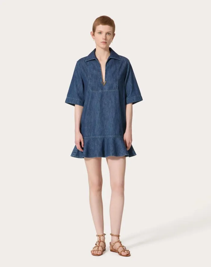Valentino Denim Woman Chambray Denim Short Dress For Woman In Denim Denim Valentino Denim Woman Chambray Denim Short Dress For Woman In Denim Denim