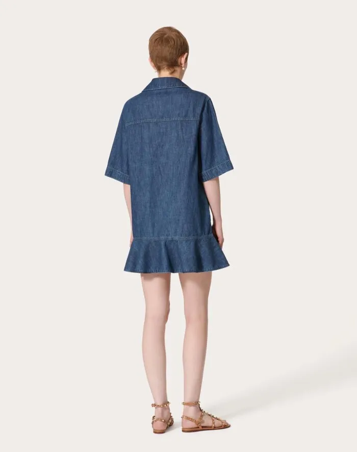 Valentino Denim Woman Chambray Denim Short Dress For Woman In Denim Denim Valentino Denim Woman Chambray Denim Short Dress For Woman In Denim Denim