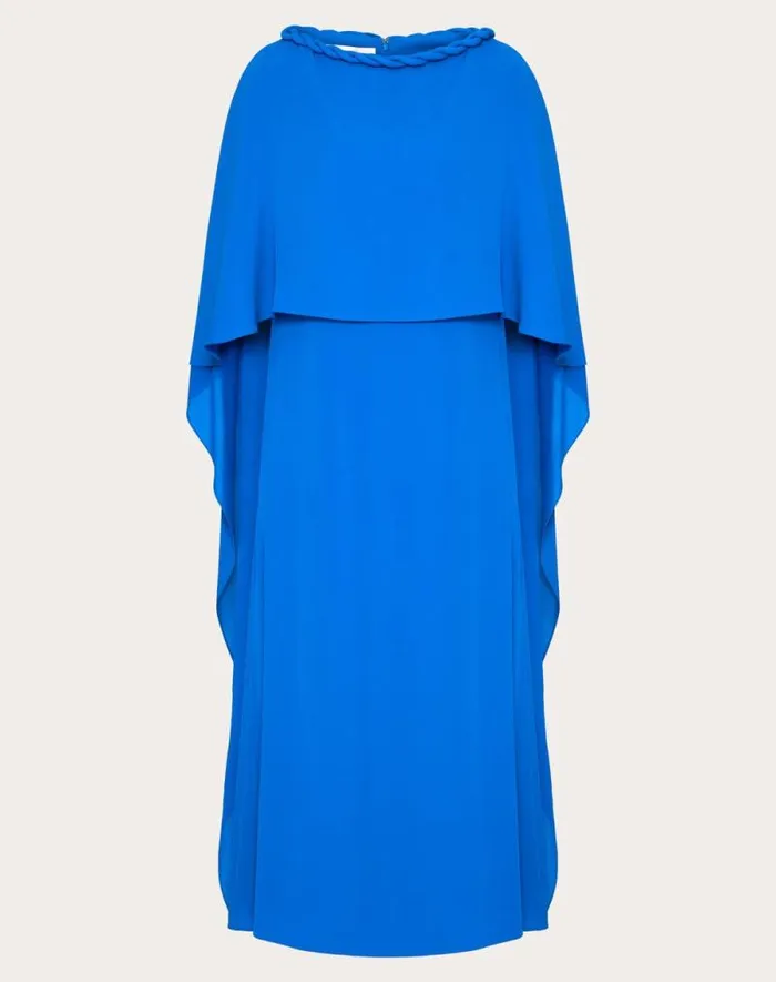Valentino Dresses Woman Double Georgette Midi Dress For Woman In Dark Blue Dark Blue Valentino Dresses Woman Double Georgette Midi Dress For Woman In Dark Blue Dark Blue