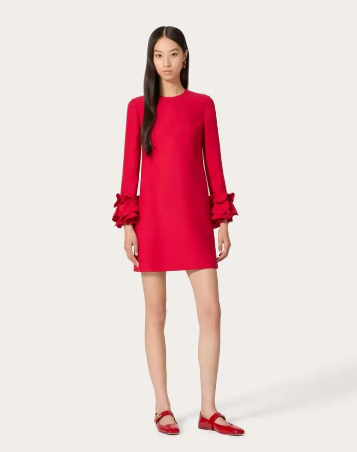Valentino Dresses Woman Embroidered Crepe Couture Short Dress For Woman In Red Red