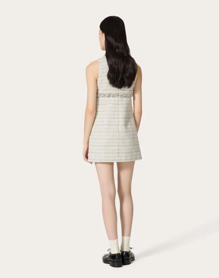 Valentino Dresses Woman Embroidered Delicate Tweed Short Dress For Woman In Ivorygreyazure Ivorygreyazure