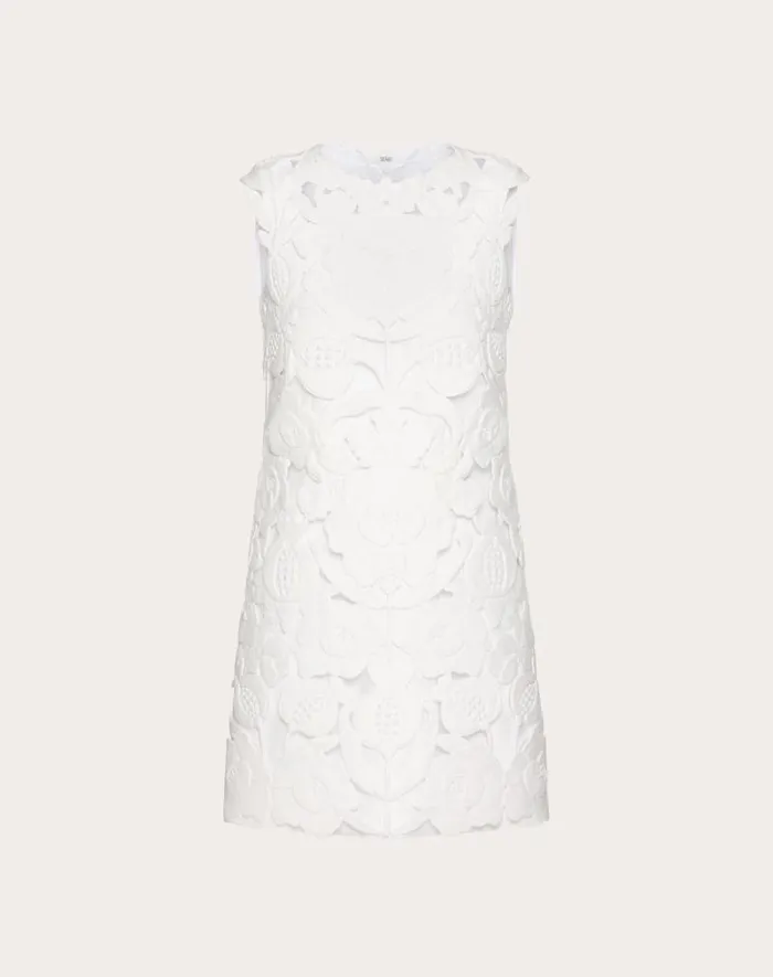 Valentino Dresses Woman Embroidered Light Double Splittable Gabardine Short Dress For Woman In White White Valentino Dresses Woman Embroidered Light Double Splittable Gabardine Short Dress For Woman In White White