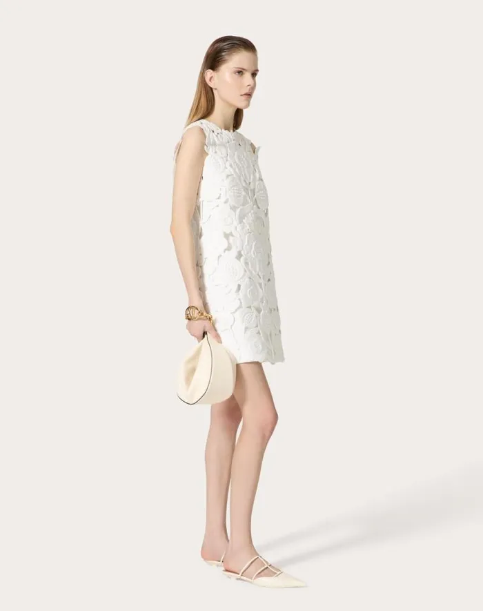 Valentino Dresses Woman Embroidered Light Double Splittable Gabardine Short Dress For Woman In White White