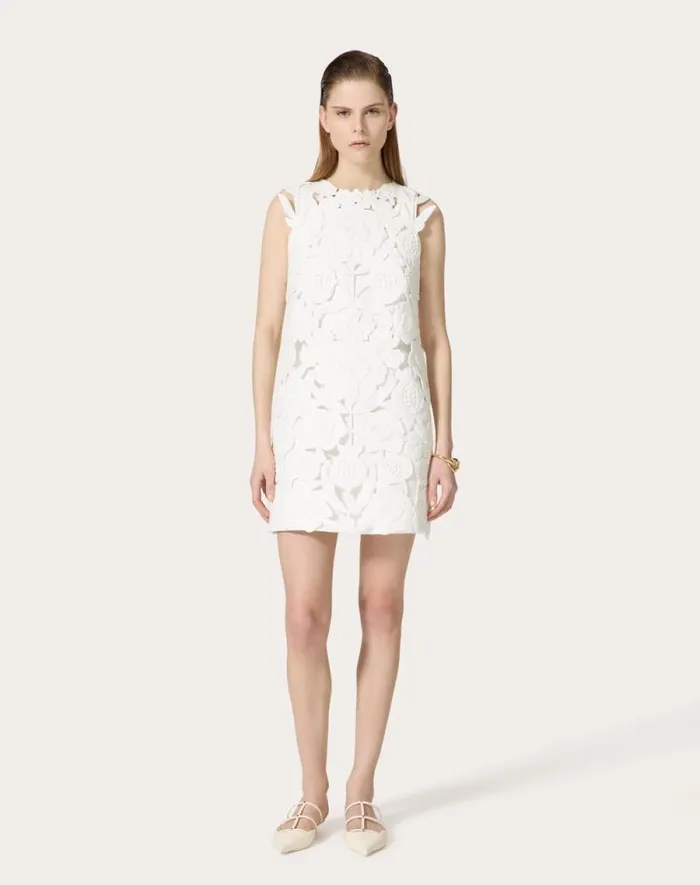 Valentino Dresses Woman Embroidered Light Double Splittable Gabardine Short Dress For Woman In White White