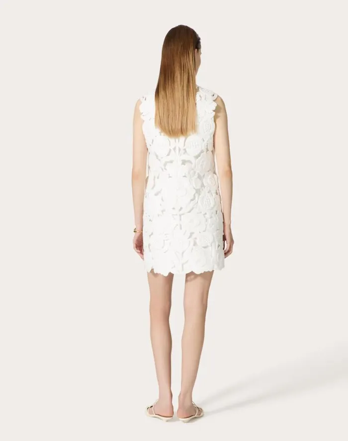 Valentino Dresses Woman Embroidered Light Double Splittable Gabardine Short Dress For Woman In White White