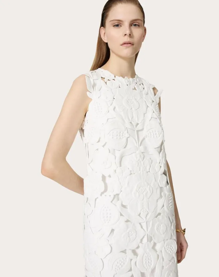 Valentino Dresses Woman Embroidered Light Double Splittable Gabardine Short Dress For Woman In White White