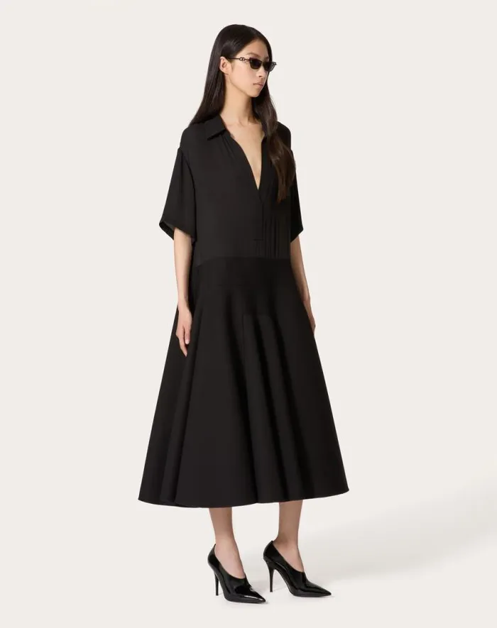 Valentino Dresses Woman Georgette Midi Dress For Woman In Black Black Valentino Dresses Woman Georgette Midi Dress For Woman In Black Black