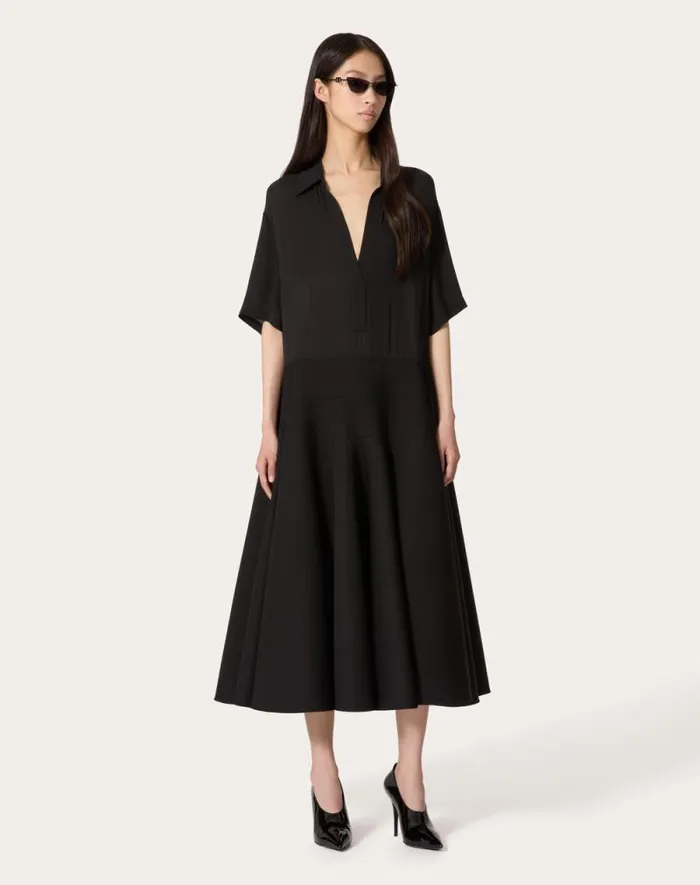 Valentino Dresses Woman Georgette Midi Dress For Woman In Black Black Valentino Dresses Woman Georgette Midi Dress For Woman In Black Black