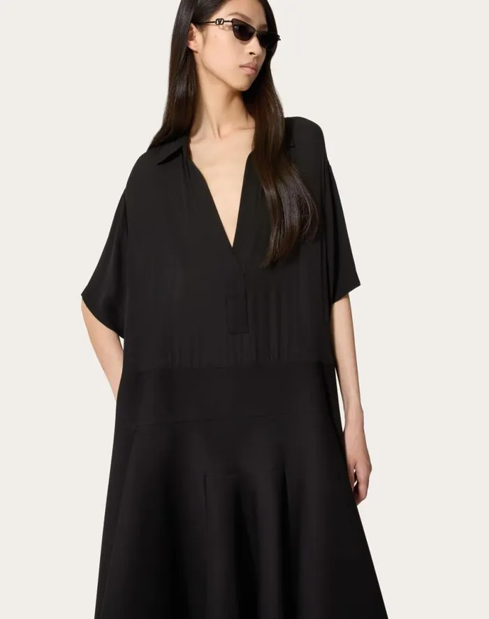 Valentino Dresses Woman Georgette Midi Dress For Woman In Black Black Valentino Dresses Woman Georgette Midi Dress For Woman In Black Black