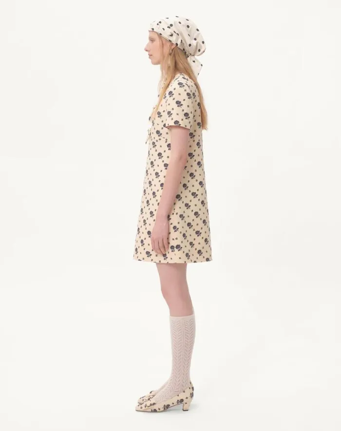Valentino Dresses Woman Short Dress In Crepe Couture Fiorellino Blu Papier Floral For Woman In Latteblue Latteblue