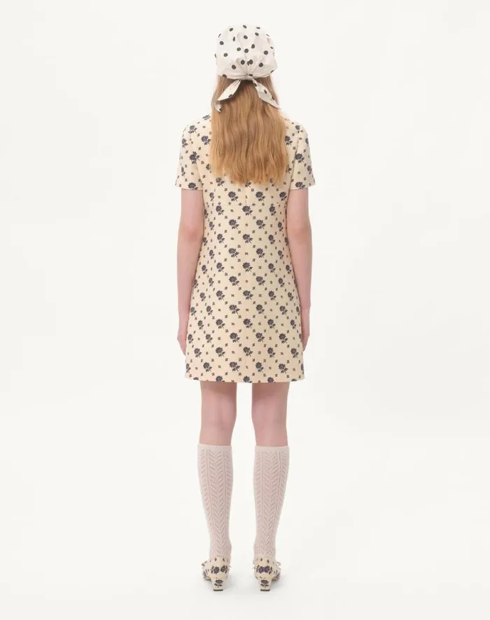 Valentino Dresses Woman Short Dress In Crepe Couture Fiorellino Blu Papier Floral For Woman In Latteblue Latteblue