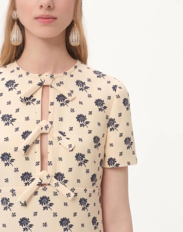 Valentino Dresses Woman Short Dress In Crepe Couture Fiorellino Blu Papier Floral For Woman In Latteblue Latteblue