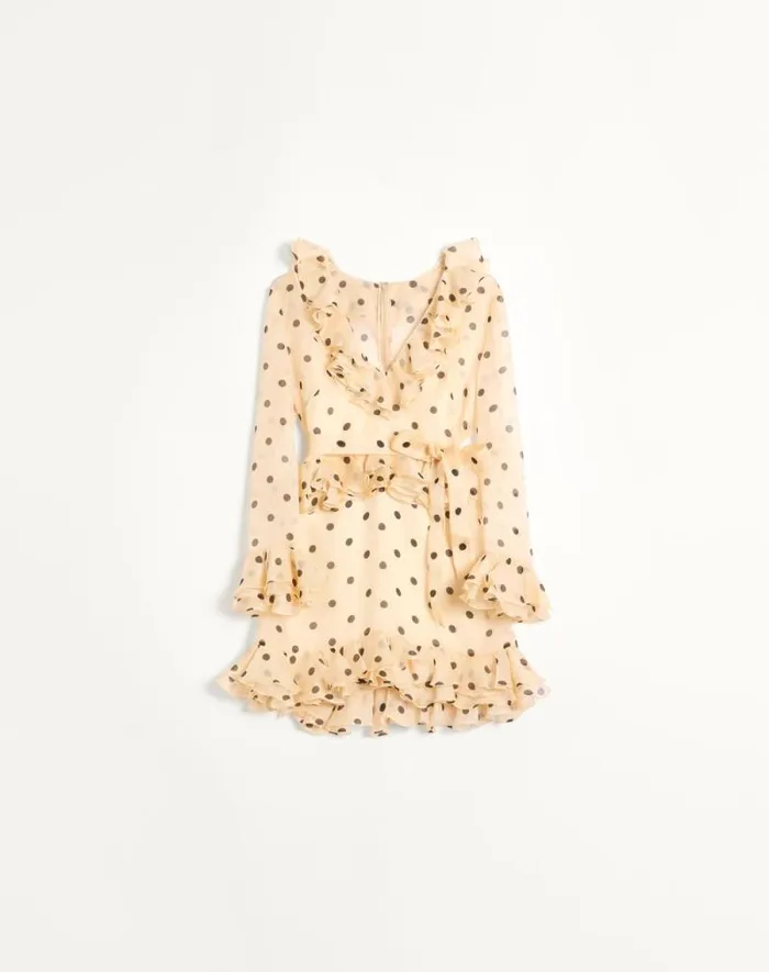 Valentino Dresses Woman Short Dress In Organza With Polka Dot Print For Woman In Ivoryblack Ivoryblack Valentino Dresses Woman Short Dress In Organza With Polka Dot Print For Woman In Ivoryblack Ivoryblack
