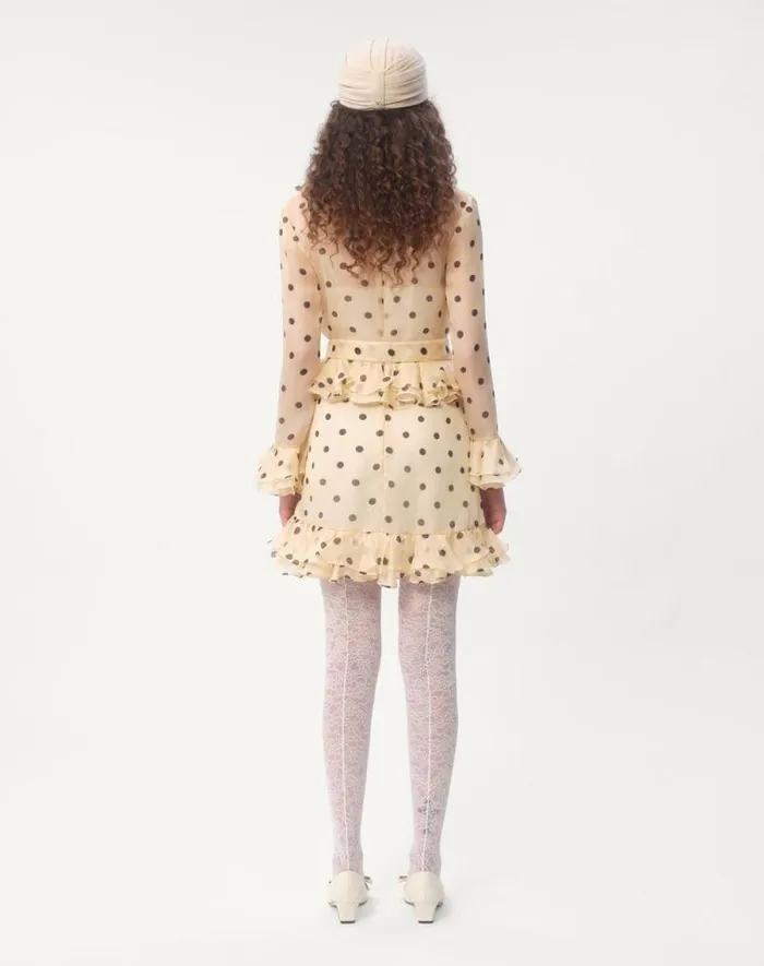 Valentino Dresses Woman Short Dress In Organza With Polka Dot Print For Woman In Ivoryblack Ivoryblack
