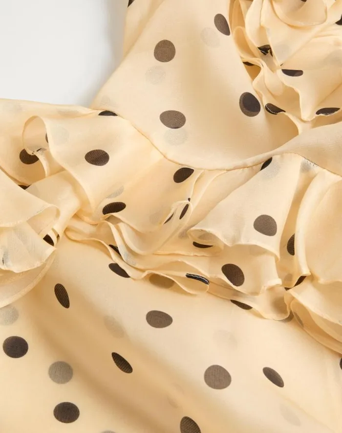 Valentino Dresses Woman Short Dress In Organza With Polka Dot Print For Woman In Ivoryblack Ivoryblack