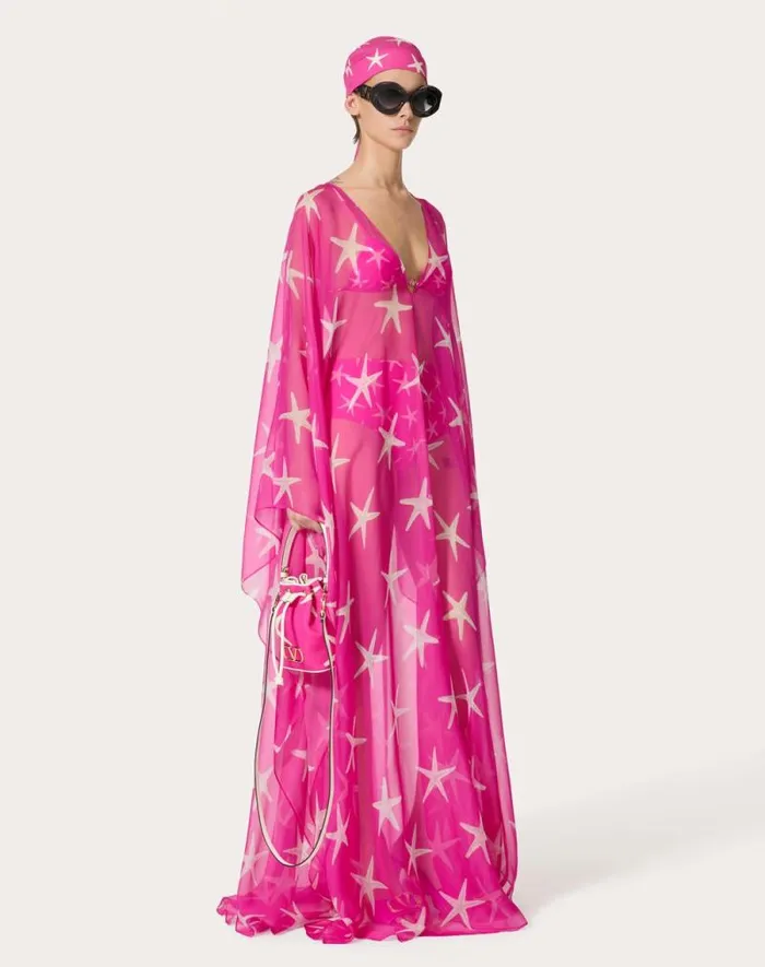 Valentino Dresses Woman Starfish Chiffon Evening Dress For Woman In Ivorypink Pp Ivorypink Pp