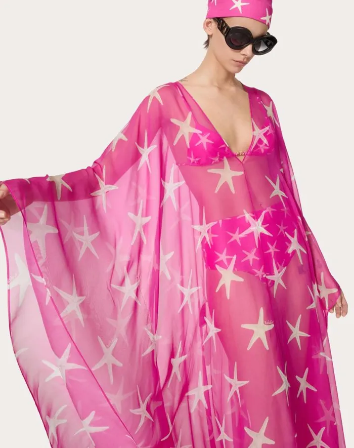 Valentino Dresses Woman Starfish Chiffon Evening Dress For Woman In Ivorypink Pp Ivorypink Pp