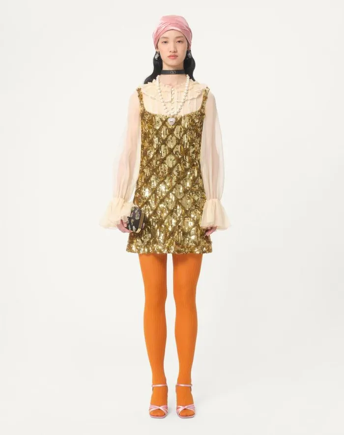 Valentino Dresses Woman Tulle Illusione Embroidered Short Dress For Woman In Ivorygold Ivorygold Valentino Dresses Woman Tulle Illusione Embroidered Short Dress For Woman In Ivorygold Ivorygold
