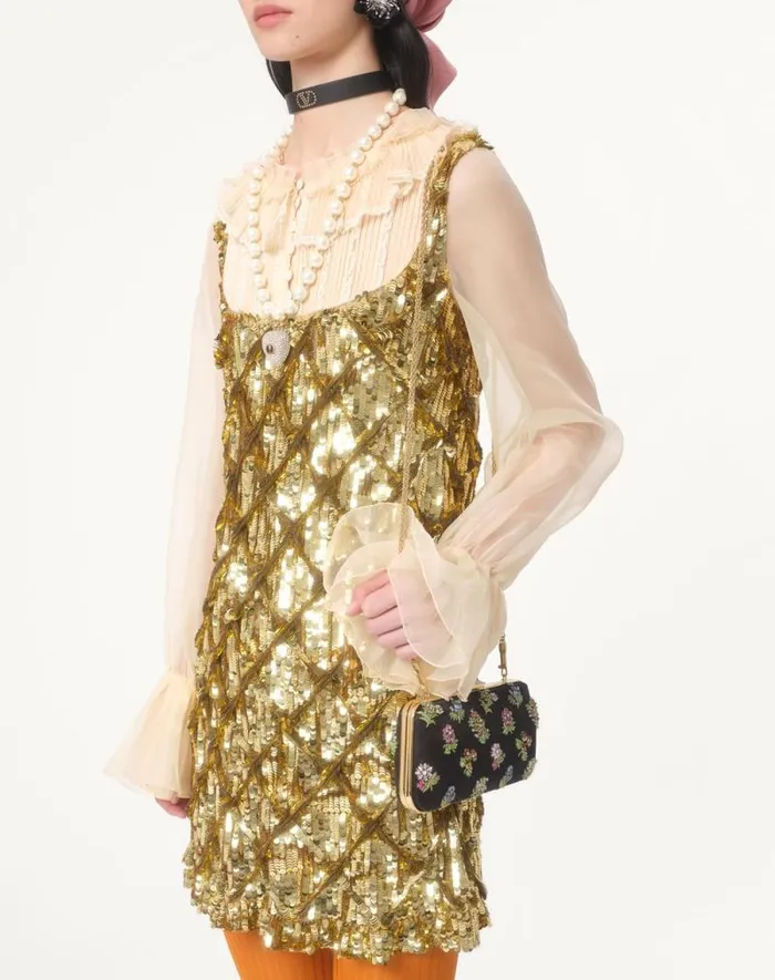 Valentino Dresses Woman Tulle Illusione Embroidered Short Dress For Woman In Ivorygold Ivorygold Valentino Dresses Woman Tulle Illusione Embroidered Short Dress For Woman In Ivorygold Ivorygold