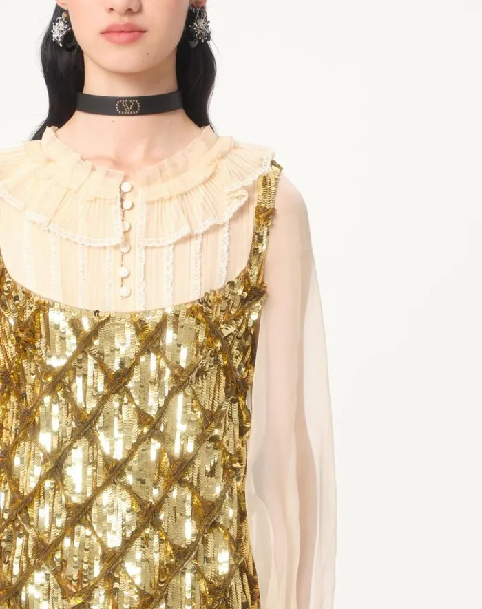 Valentino Dresses Woman Tulle Illusione Embroidered Short Dress For Woman In Ivorygold Ivorygold Valentino Dresses Woman Tulle Illusione Embroidered Short Dress For Woman In Ivorygold Ivorygold