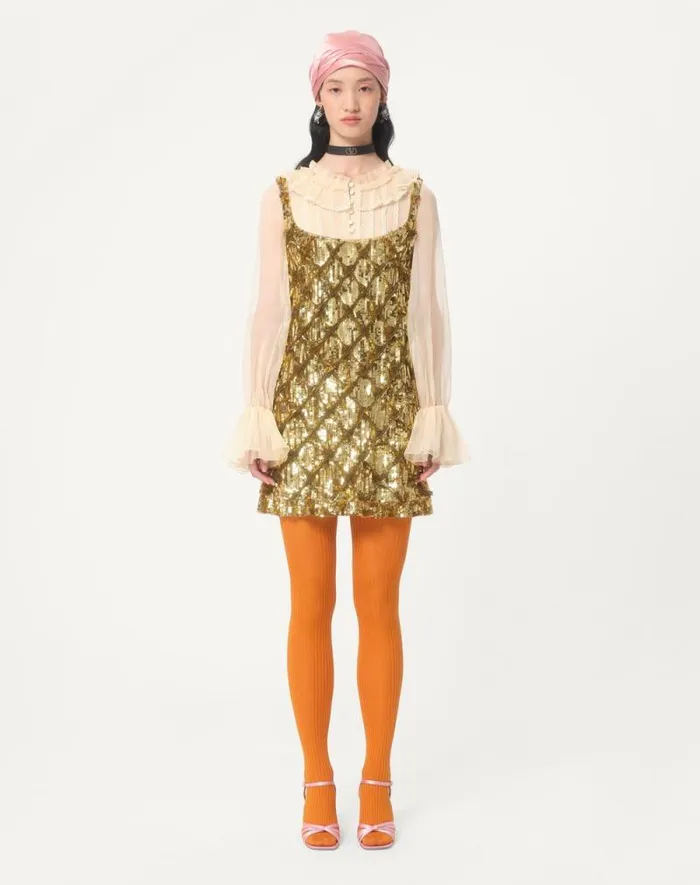 Valentino Dresses Woman Tulle Illusione Embroidered Short Dress For Woman In Ivorygold Ivorygold Valentino Dresses Woman Tulle Illusione Embroidered Short Dress For Woman In Ivorygold Ivorygold