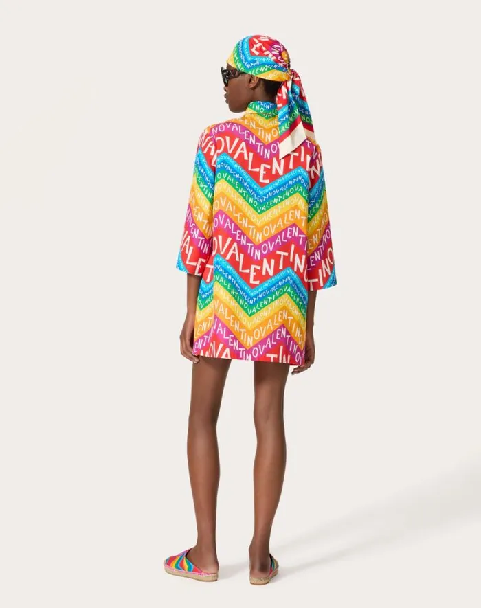 Valentino Dresses Woman Valentino Chevron 24 Popeline Short Dress For Woman In Multicolor Multicolor