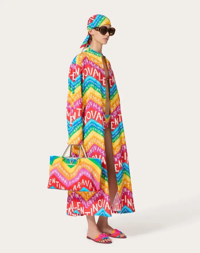 Valentino Dresses Woman Valentino Chevron Popeline Midi Dress24 For Woman In Multicolor Multicolor