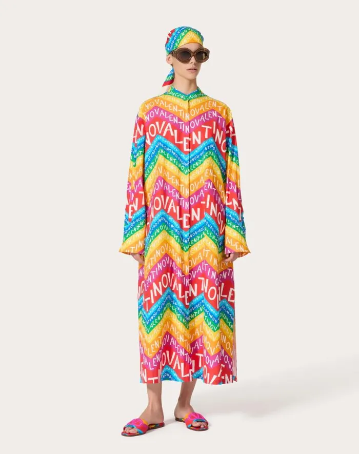 Valentino Dresses Woman Valentino Chevron Popeline Midi Dress24 For Woman In Multicolor Multicolor