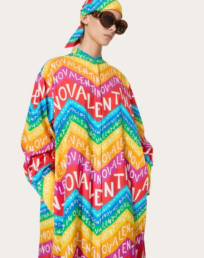 Valentino Dresses Woman Valentino Chevron Popeline Midi Dress24 For Woman In Multicolor Multicolor