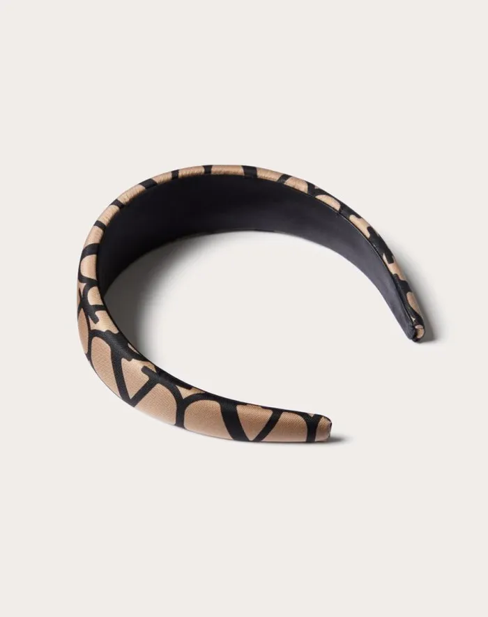 Valentino Hair Accessories Woman Toile Iconographe Silk Headband For Woman In Beigeblack Beigeblack