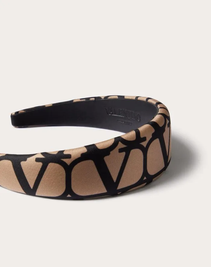 Valentino Hair Accessories Woman Toile Iconographe Silk Headband For Woman In Beigeblack Beigeblack