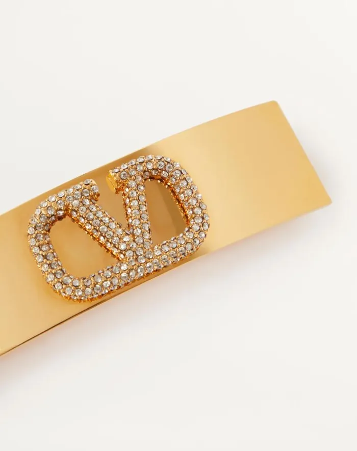Valentino Hair Accessories Woman Vlogo Signature Hair Clip Made In Metal And Swarovski Crystals For Woman In Gold Gold Valentino Hair Accessories Woman Vlogo Signature Hair Clip Made In Metal And Swarovski Crystals For Woman In Gold Gold