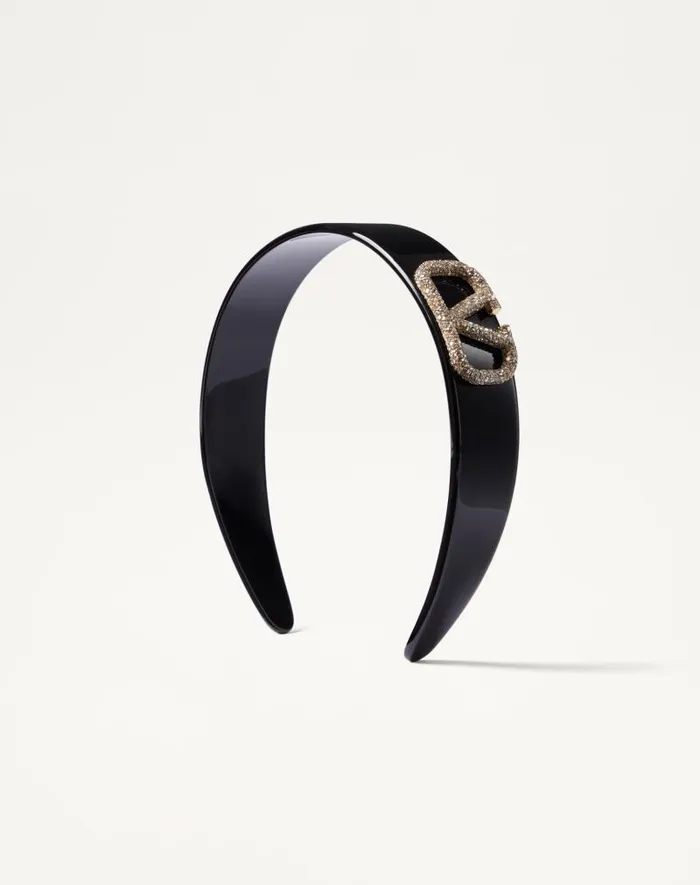 Valentino Hair Accessories Woman Vlogo Signature Resin Metal And Swarovski Crystal Hairband For Woman In Blackgoldcrystal Blackgoldcrystal Valentino Hair Accessories Woman Vlogo Signature Resin Metal And Swarovski Crystal Hairband For Woman In Blackgoldcrystal Blackgoldcrystal