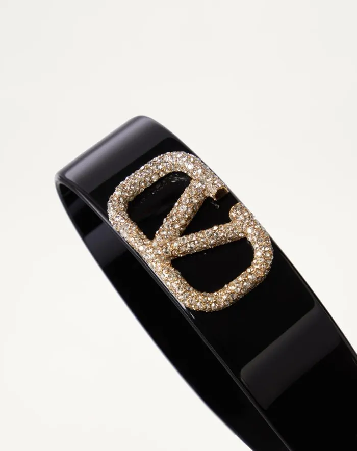 Valentino Hair Accessories Woman Vlogo Signature Resin Metal And Swarovski Crystal Hairband For Woman In Blackgoldcrystal Blackgoldcrystal Valentino Hair Accessories Woman Vlogo Signature Resin Metal And Swarovski Crystal Hairband For Woman In Blackgoldcrystal Blackgoldcrystal