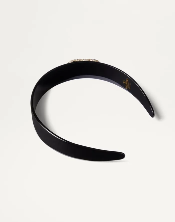 Valentino Hair Accessories Woman Vlogo Signature Resin Metal And Swarovski Crystal Hairband For Woman In Blackgoldcrystal Blackgoldcrystal Valentino Hair Accessories Woman Vlogo Signature Resin Metal And Swarovski Crystal Hairband For Woman In Blackgoldcrystal Blackgoldcrystal
