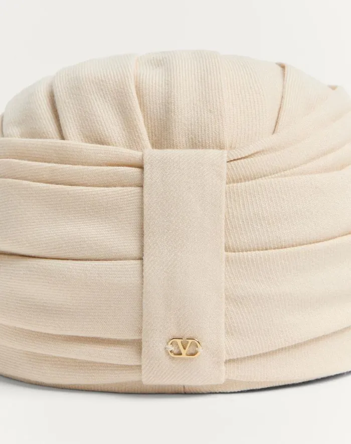 Valentino Hats And Gloves Woman Rigid Wool Turban For Woman In Ivorygold Ivorygold Valentino Hats And Gloves Woman Rigid Wool Turban For Woman In Ivorygold Ivorygold