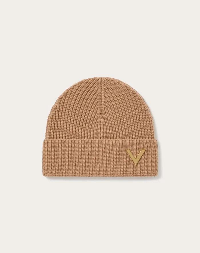 Valentino Hats And Gloves Woman Valentino Cashmere Beanie For Woman In Camel Camel